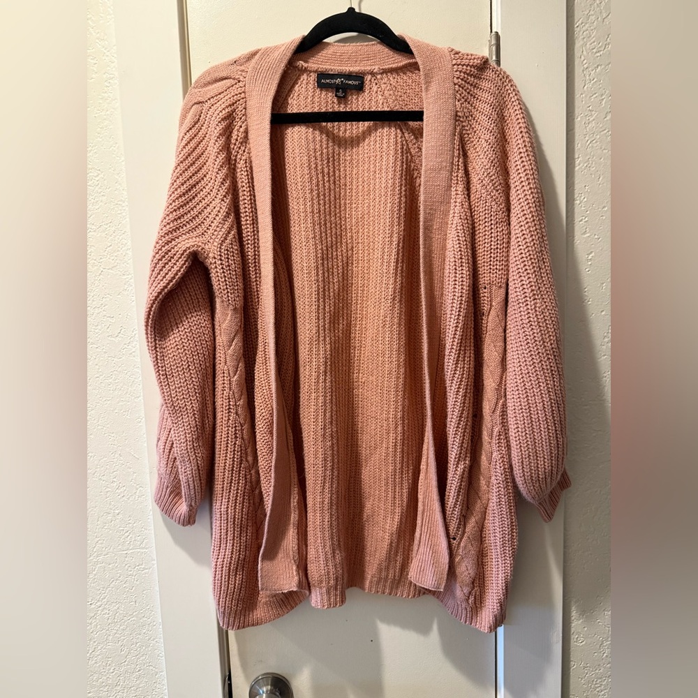 Pink Cardigan Sweater Ribbed Knit